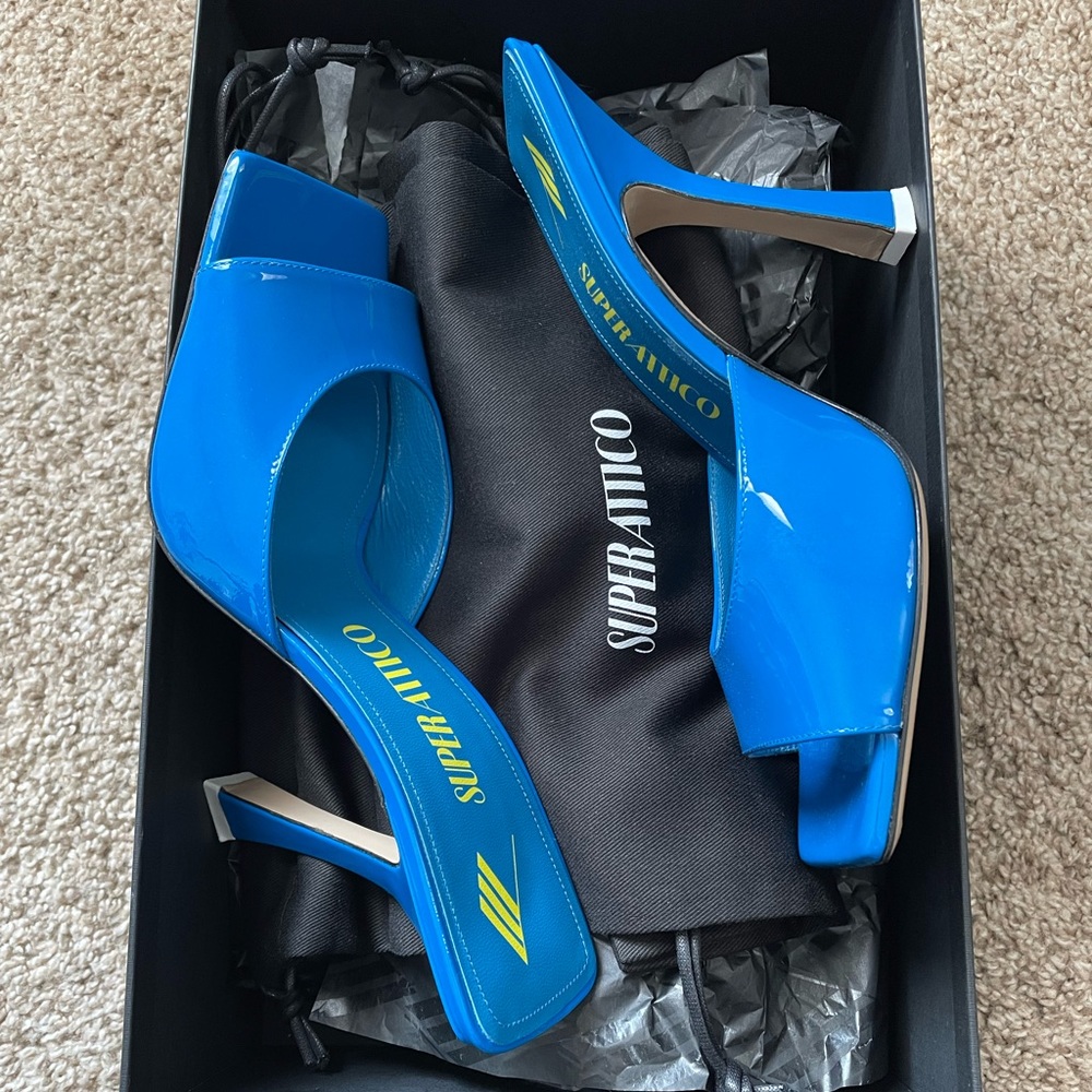 The Attico Blue Anais Patent Leather Sandals
